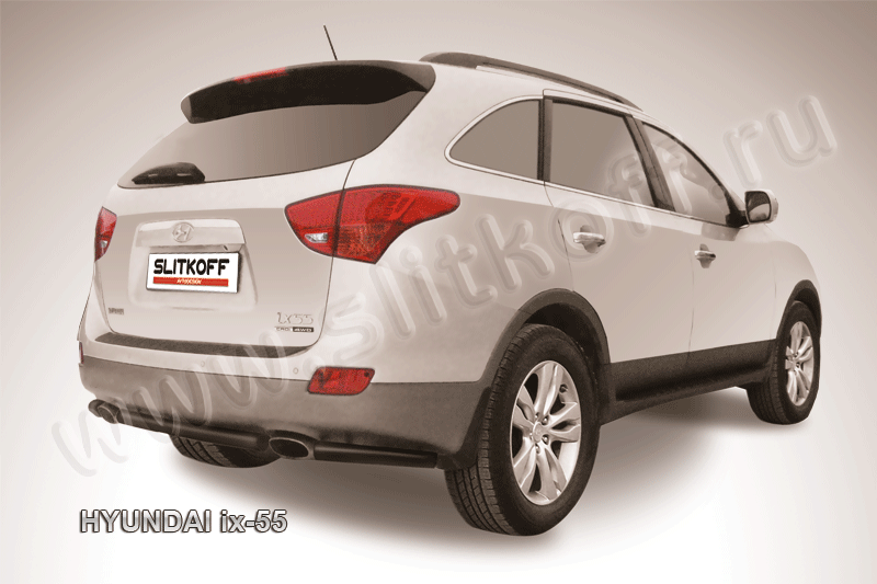 Защита Slitkoff заднего бампера d57 ЧЕРНАЯ матовая для Hyundai ix55 2009-2026. Артикул Hi55-004B