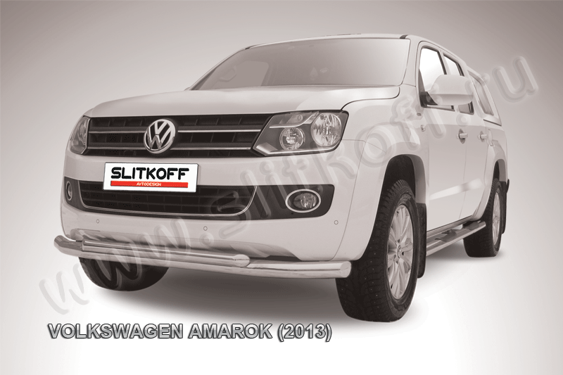 Защита Slitkoff переднего бампера d76/57 двойная для Volkswagen Amarok 2010-2015. Артикул VWAM13-003