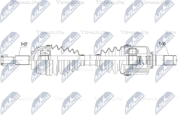 Полуось (привод в сборе, приводной вал) NTY для Renault Grand Scenic III 2009-2015. Артикул NPW-RE-091