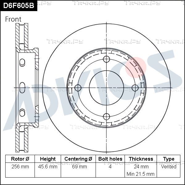 Тормозной диск Advics. Артикул D6F605B