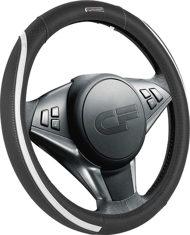 Оплётка на руль CarFashion Step (размер M, экокожа, цвет ЧЕРНЫЙ/ЧЕРНЫЙ/БЕЛЫЙ/ЧЕРНЫЙ). Артикул 31303