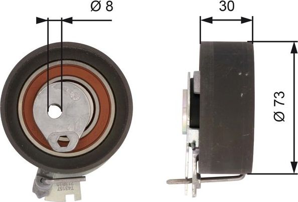 Натяжной ролик (натяжитель) ремня ГРМ Gates PowerGrip® для Peugeot Partner Origin 2011-2015. Артикул T43157