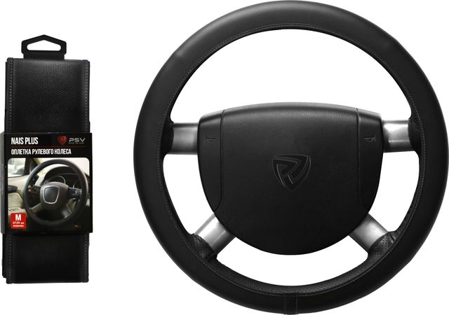 Оплётка на руль PSV Nais Plus (размер M, экокожа, цвет ЧЕРНЫЙ/ЧЕРНЫЙ). Артикул 129827