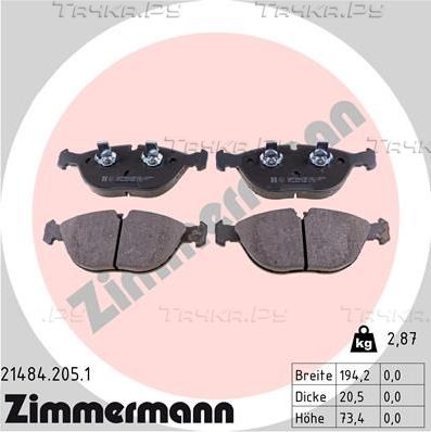 Тормозные колодки Zimmermann передние для Audi A8 I (D2) 2001-2002. Артикул 21484.205.1
