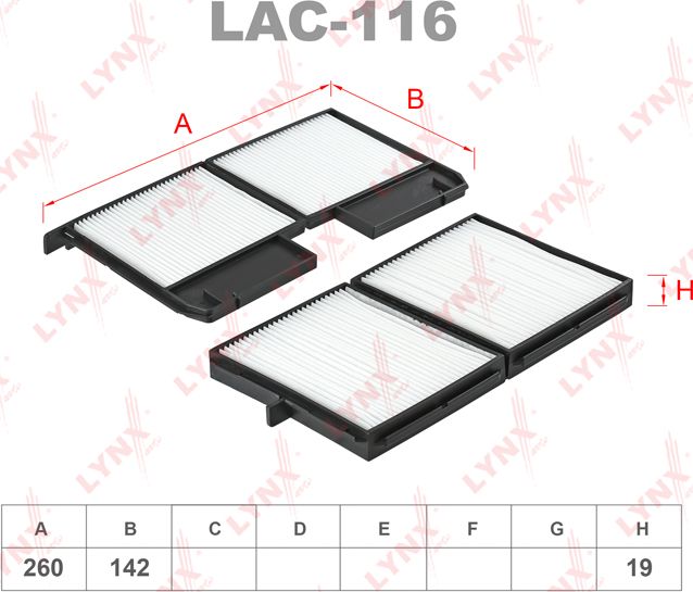 Салонный фильтр LYNXauto для Toyota Camry 20 (V20, XV20) 1996-2002. Артикул LAC-116
