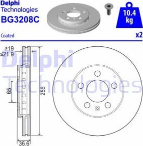 Тормозной диск Delphi передний для Audi A3 I (8L) 1996-2003. Артикул BG3208C