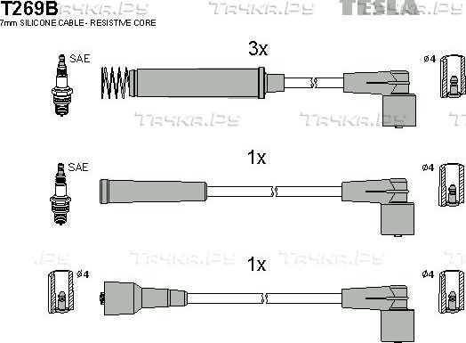Высоковольтные провода (провода зажигания) (комплект) Tesla. Артикул T269B