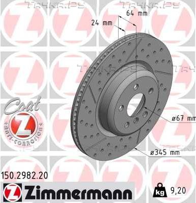 Тормозной диск Zimmermann Coat Z задний левый для BMW 3 VII (G2x) 2018-2026. Артикул 150.2982.20