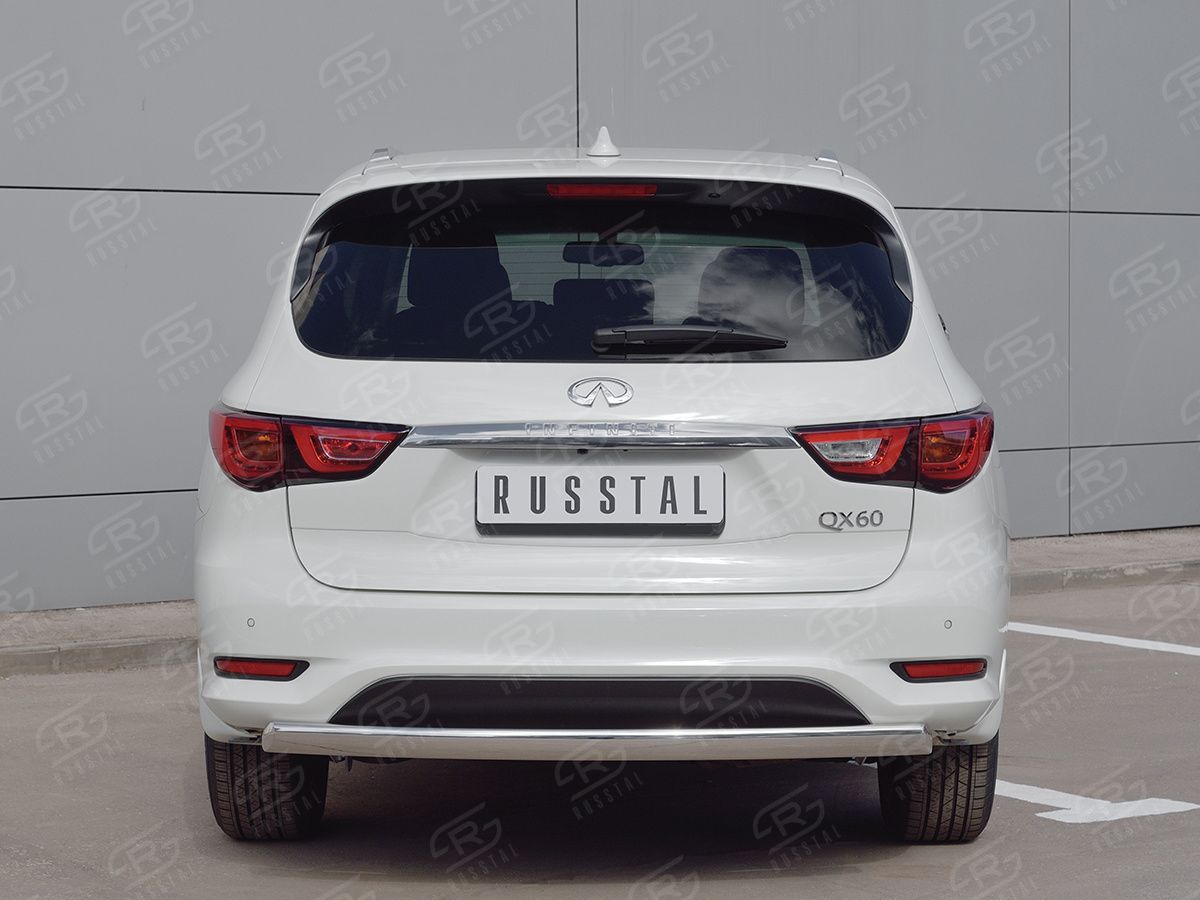 Защита RusStal заднего бампера d75х42 (дуга) для Infiniti QX60 2016-2026. Артикул IQXZ-002684