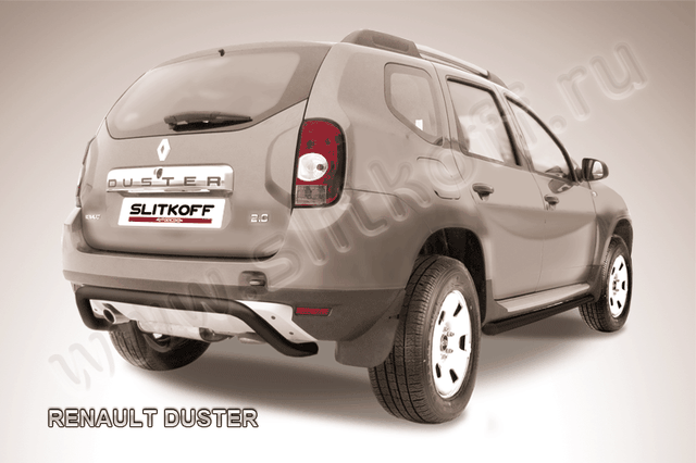 Защита Slitkoff заднего бампера d57 скоба ЧЕРНАЯ матовая для Renault Duster I 2010-2015. Артикул RD008B