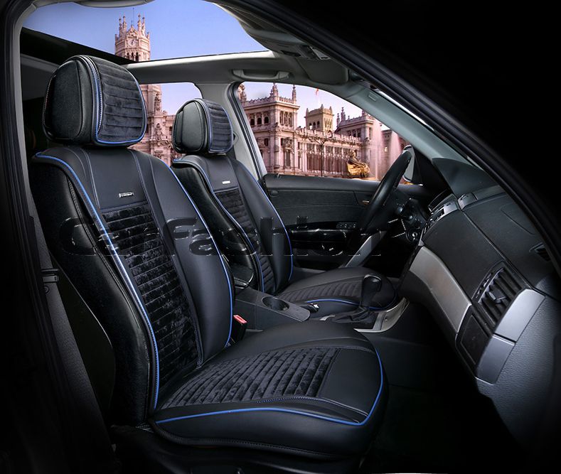Накидки универсальные CarFashion Madrid на переднее сидения авто, цвет Черный/Черный/Синий/Синий. Артикул 21883