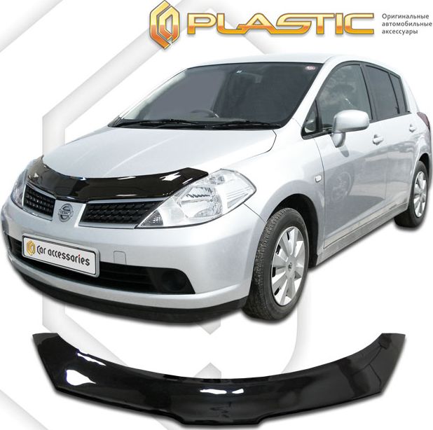 Дефлектор СА Пластик для капота (Classic черный) Nissan Tiida правый руль 2004-2012. Артикул 2010010101336