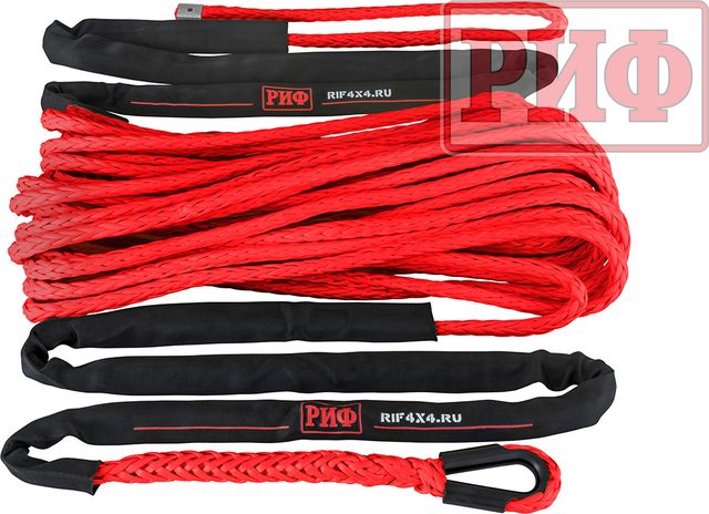 Трос синтетический РИФ для лебёдки 12 мм/26 м, красный (готовый). Артикул SR12RD