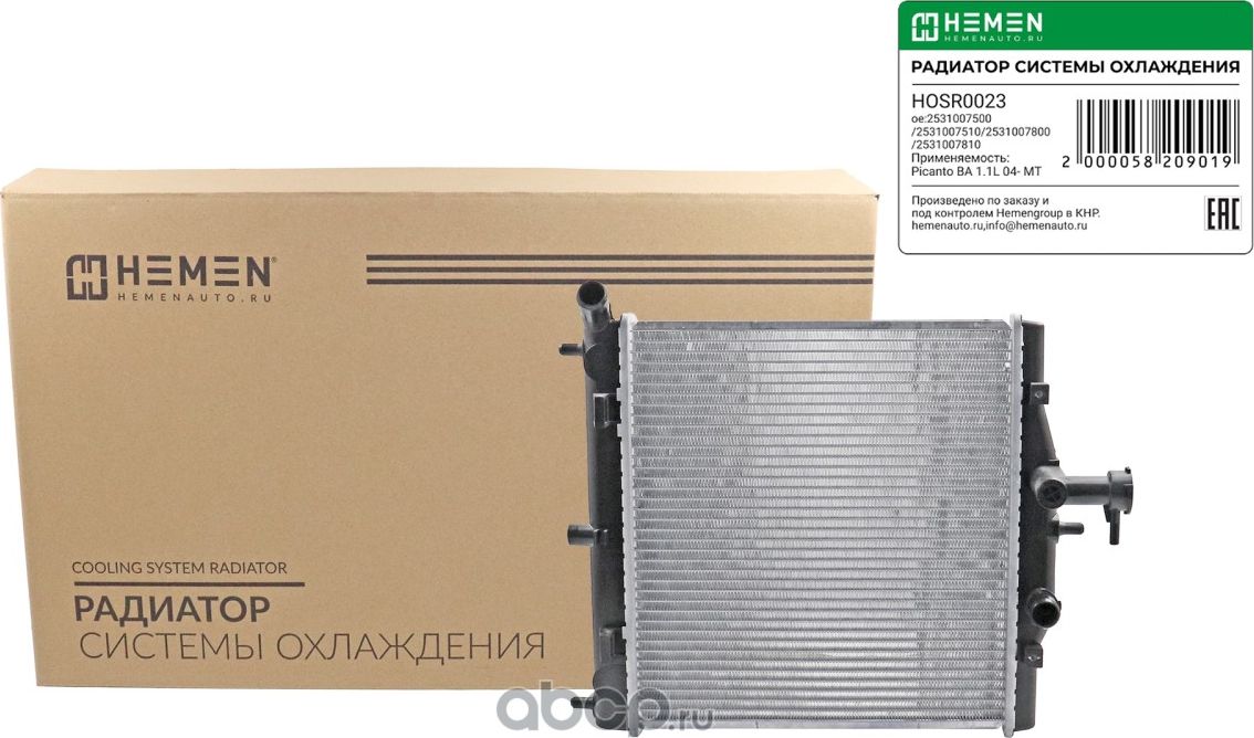 Радиатор охлаждения двигателя Picanto BA 1.1L 04- MT (Hemen). Артикул HOSR023
