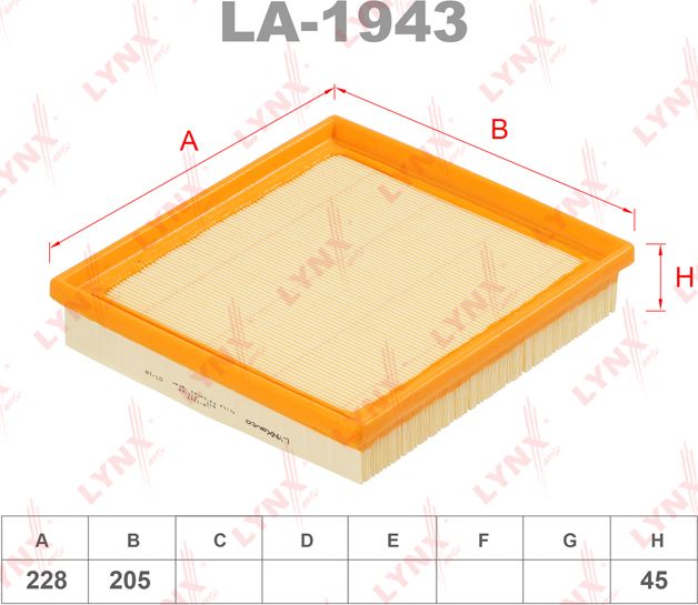 Воздушный фильтр LYNXauto. Артикул LA-1943