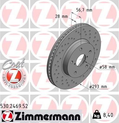 Тормозной диск Zimmermann SPORT Z. Артикул 530.2469.52