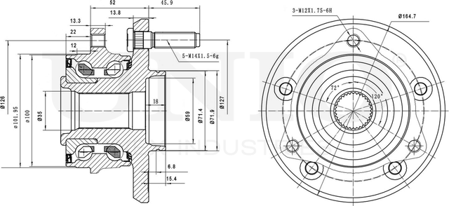 Ступица колеса с интегрированным подшипником (Unio). Артикул HUB-20087
