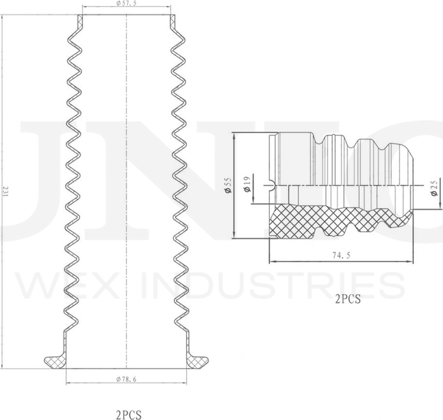 Отбойник и пыльник амортизатора, комплект (Unio). Артикул DUC-50046