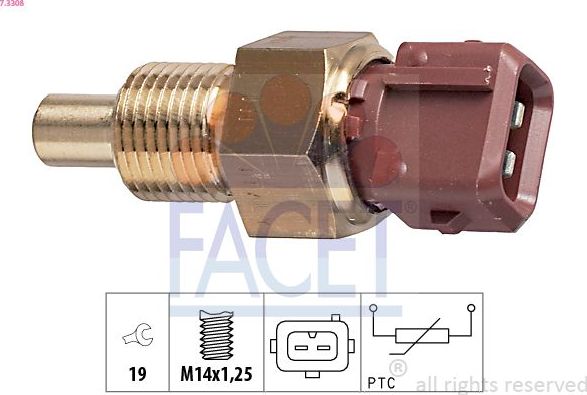 Датчик температуры охлаждающей жидкости Facet Made in Italy - OE Equivalent. Артикул 7.3308