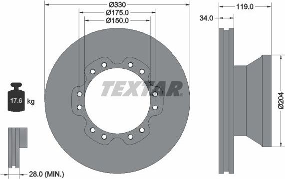 Тормозной диск Textar задний для DAF LF 45 2001-2026. Артикул 93142600