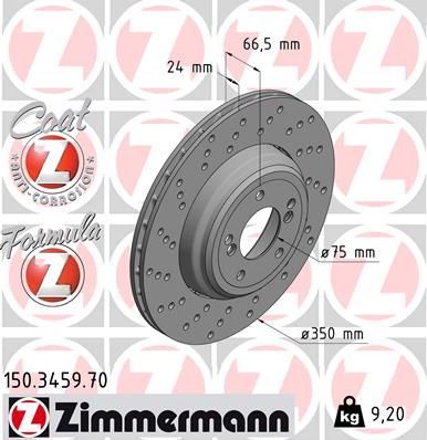 Тормозной диск Zimmermann Formula Z Coat Z задний левый для BMW 1 I (E82/E88) 2011-2012. Артикул 150.3459.70