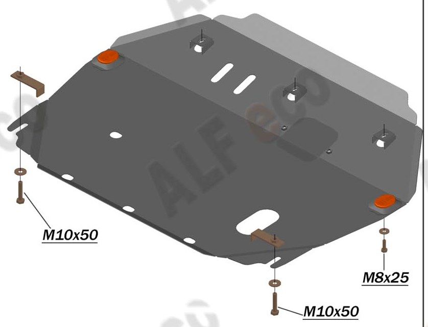 Защита алюминиевая Alfeco для картера и КПП Jac S3 2014-2026. Артикул ALF.56.01 AL4