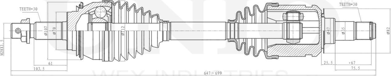 Вал приводной (Unio). Артикул CVJ-10122