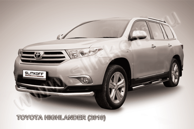 Защита Slitkoff переднего бампера d57 длинная для Toyota Highlander II 2010-2014. Артикул z