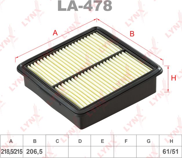 Воздушный фильтр LYNXauto. Артикул LA-478
