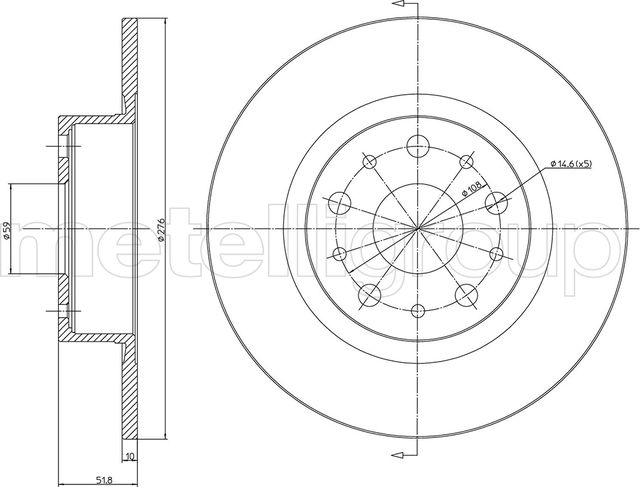 Тормозной диск Metelli задний для Alfa Romeo 166 I 1998-2007. Артикул 23-0410C