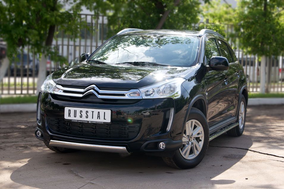 Защита RusStal переднего бампера d75х42 овал для Citroen C4 Aircross 2012-2017. Артикул C4Z-000552