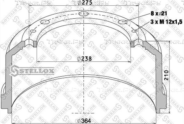 Тормозной барабан Stellox. Артикул 85-00007-SX