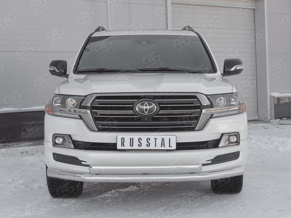 Защита RusStal переднего бампера d76 секции-d75x42 дуга для Toyota Land Cruiser 200 Excalibur 2017-2021. Артикул TLCZ-002904