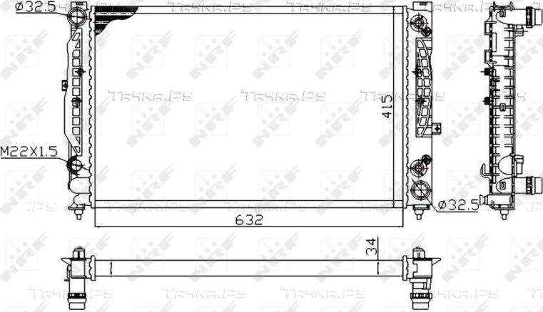 Радиатор охлаждения двигателя NRF (алюминий) для Skoda Superb I 2001-2008. Артикул 519504A