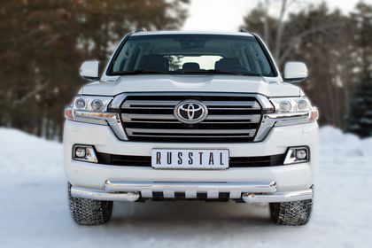 Защита RusStal переднего бампера d76 (дуга) d76 (секции) + клыки для Toyota Land Cruiser 200 2015-2021. Артикул TLCZ-002164