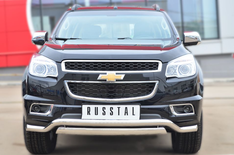 Защита RusStal переднего бампера d63 (волна) 75х42 (дуга) для Chevrolet TrailBlazer II 2012-2016. Артикул CTRZ-001506