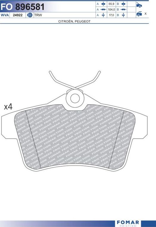 Тормозные колодки Fomar. Артикул FO 896581