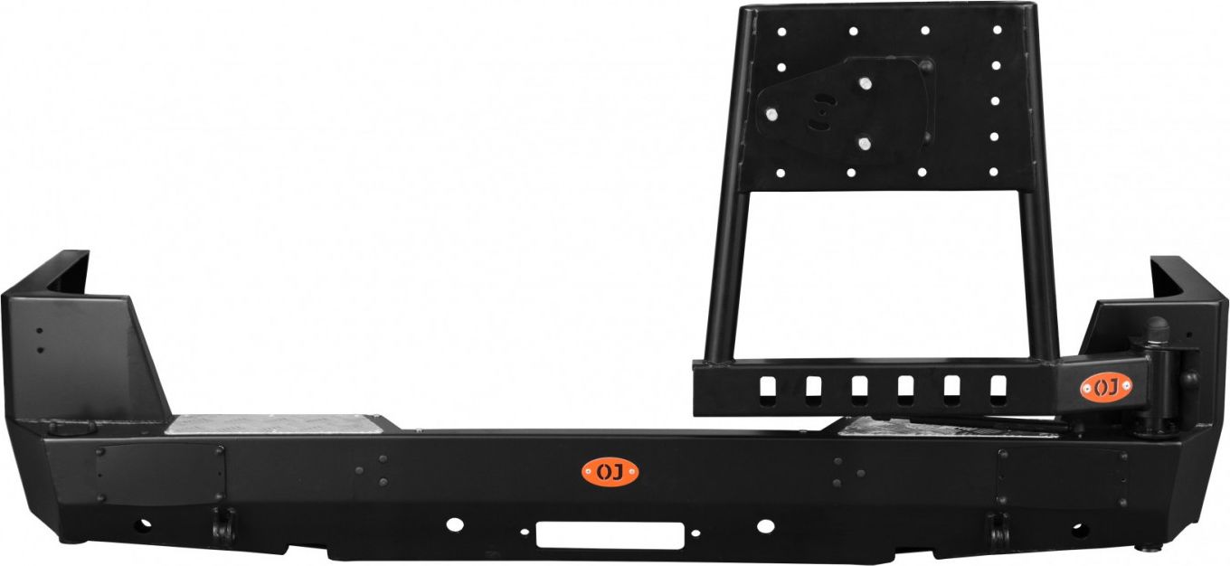 Бампер силовой OJ задний с местом крепления площадки лебёдки и правой универсальной калиткой-лентяйкой (открывается/закрывается совместно с дверью) для УАЗ Patriot 2005-2014. Артикул 03.104.12