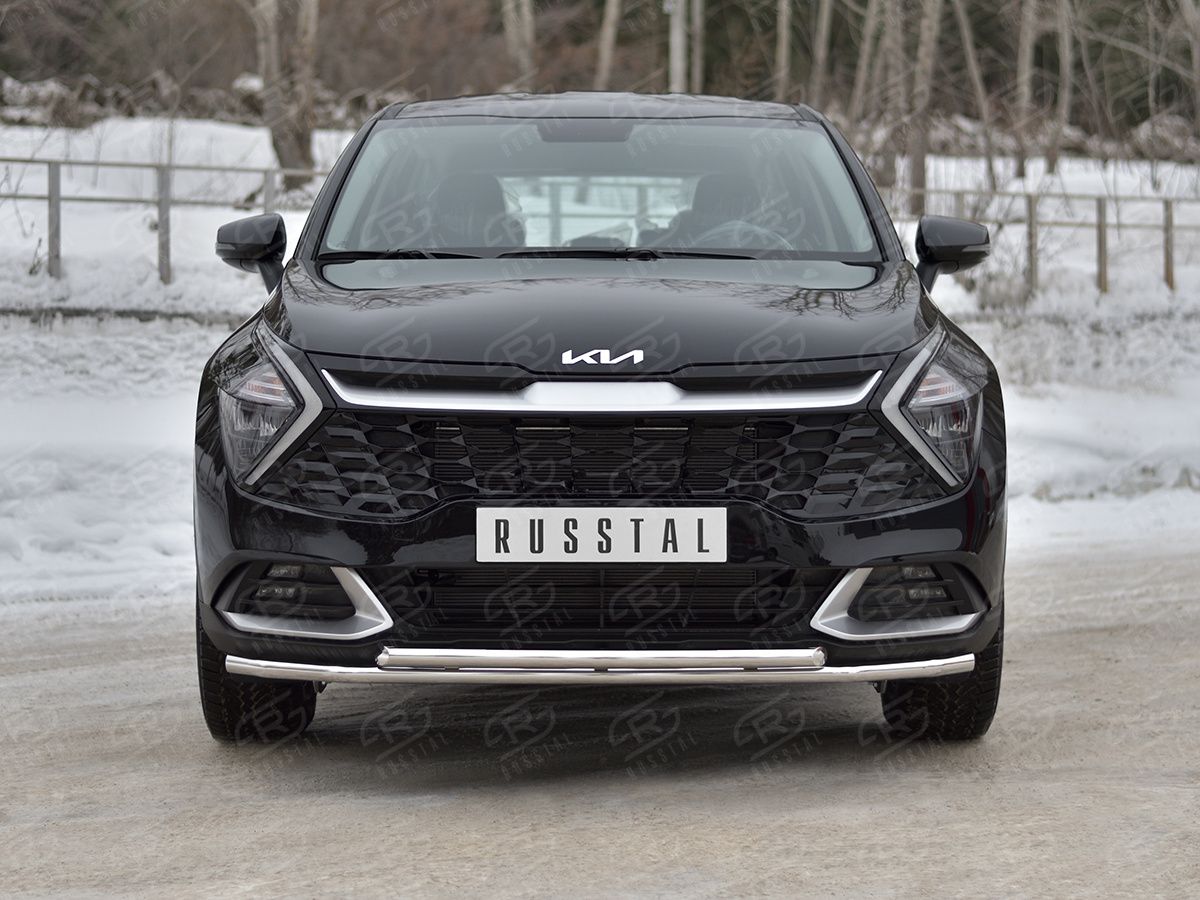 Защита RusStal переднего бампера d42 секции-d42 дуга для Kia Sportage V (кроме Style и X-Line) 2021-2026. Артикул KSZ-004026
