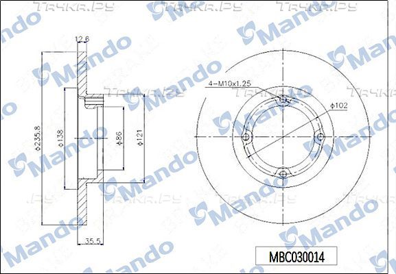 Тормозной диск Mando передний для Chevrolet Spark II 2005-2010. Артикул MBC030014