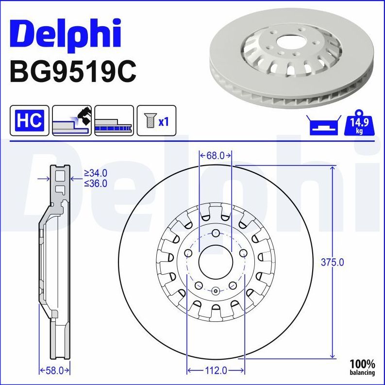 Тормозной диск Delphi. Артикул BG9519C