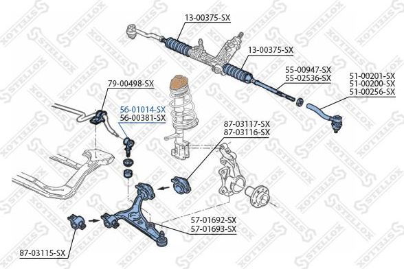 Стойка (тяга) стабилизатора Stellox передняя правая/левая для Skoda Fabia II 2006-2014. Артикул 56-01014-SX