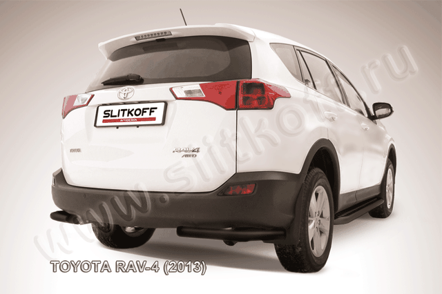Защита Slitkoff задняя d57 уголки ЧЕРНАЯ матовая для Toyota RAV4 IV 2013-2015. Артикул TR413-015B