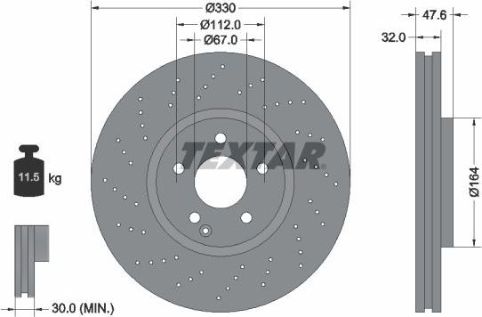 Тормозной диск Textar Pro+ передний для Mercedes-Benz E-Класс III (W211, S211) 2003-2009. Артикул 92124105