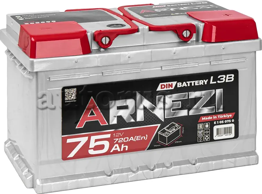 Аккумулятор Arnezi DIN SMF 75 А/ч обратный R(+) 278х175х175 L3B EN720 A Arnezi. Артикул E1050750