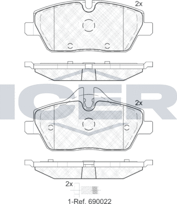 Тормозные колодки Icer передние для MINI Hatch III (F55/F56) 2013-2026. Артикул 181662-202