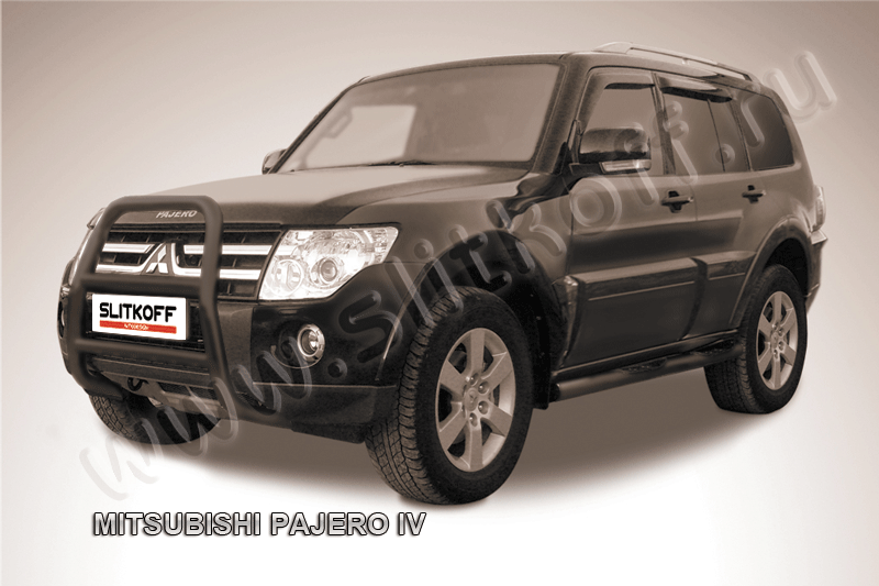 Кенгурятник Slitkoff d57 высокий ЧЕРНЫЙ матовый для Mitsubishi Pajero IV 2006-2011. Артикул MPJ006B