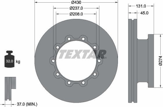 Тормозной диск Textar передний/задний для Scania G 2004-2015. Артикул 93088300