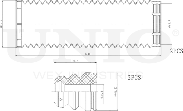 Отбойник и пыльник амортизатора, комплект (Unio). Артикул DUC-50038