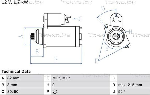 Стартер Bosch для Audi A4 II (B6) 2003-2004. Артикул 0 986 024 250